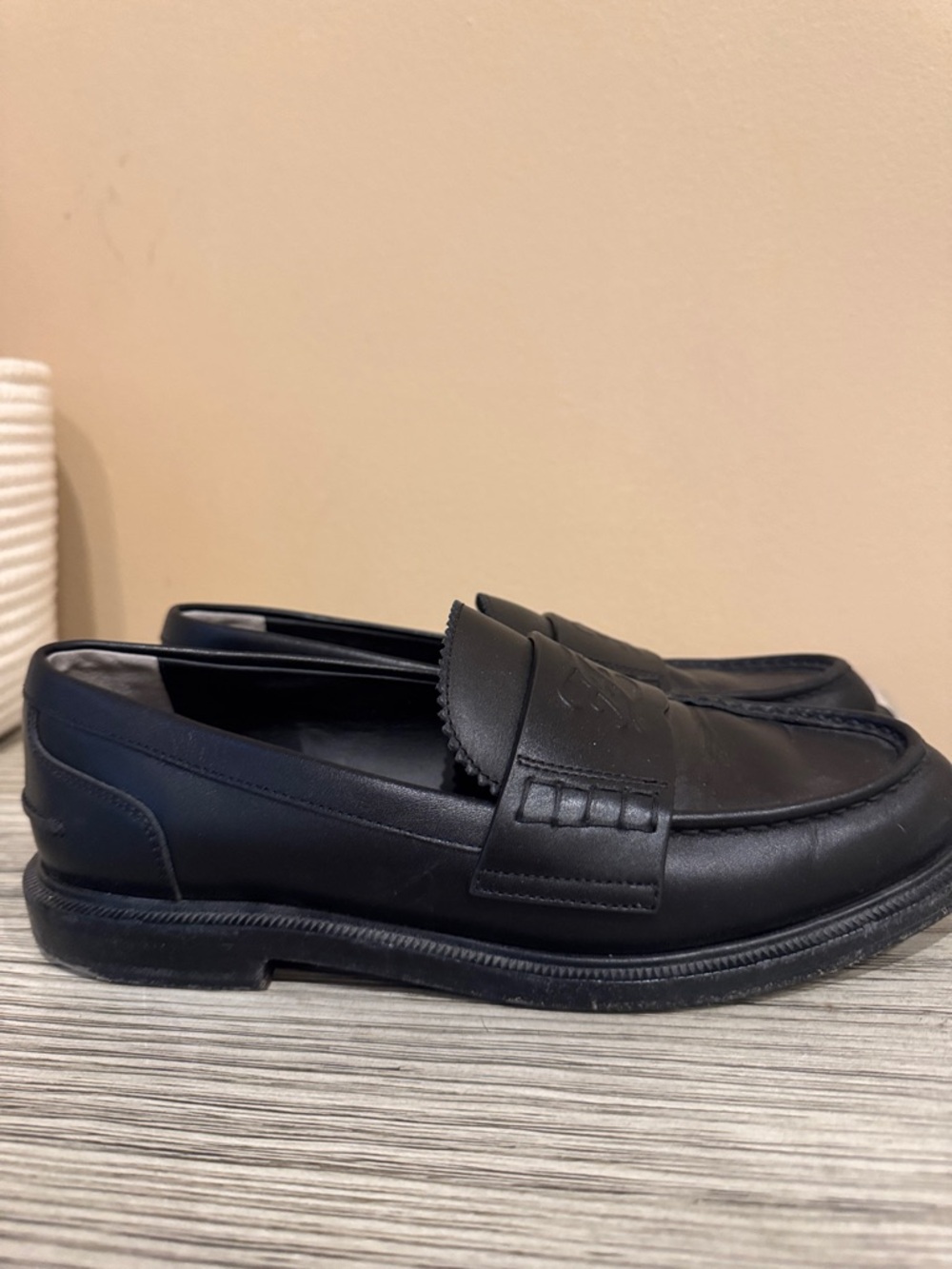 Fendi Black Leather Penny Loafers with Embossed FF Logo - Picture 3 of 5
